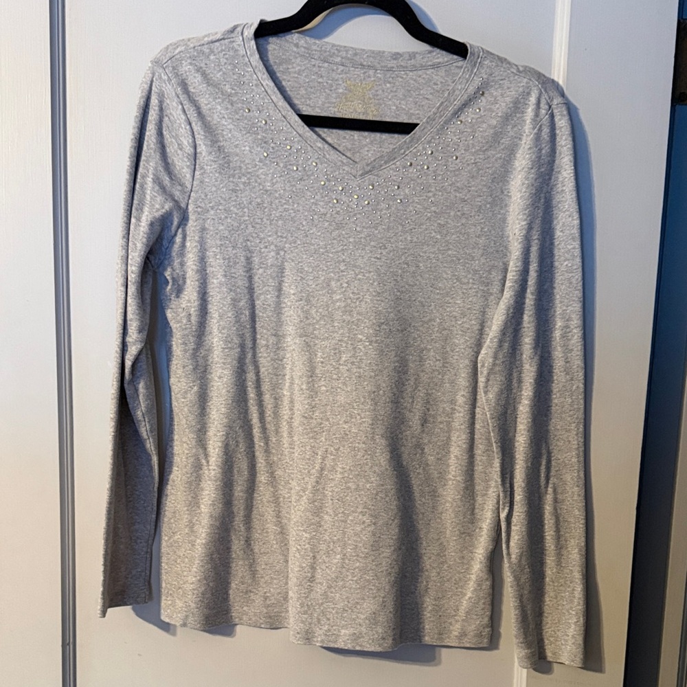 Faded Glory Light Gray Long Sleeve Top